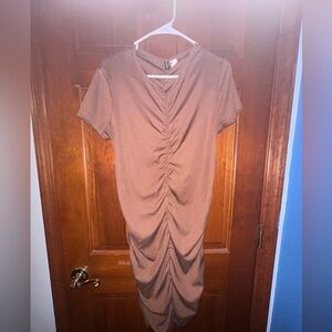 H&M Brown Ruched Midi Dress